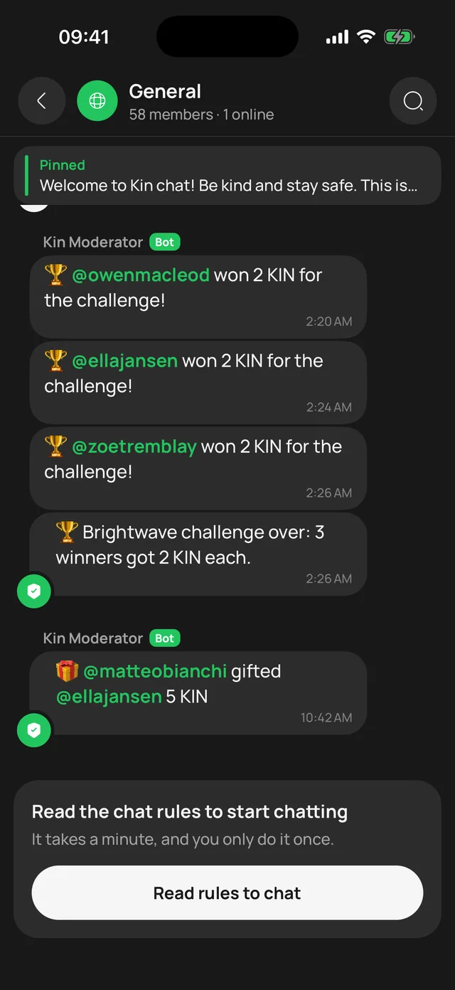 A group chat in Kin ID.